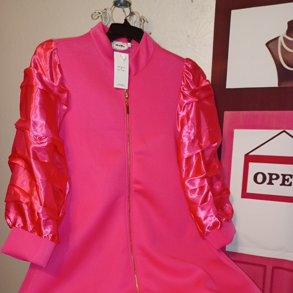 HOT PINK Organza Sleeves Swing Dress
